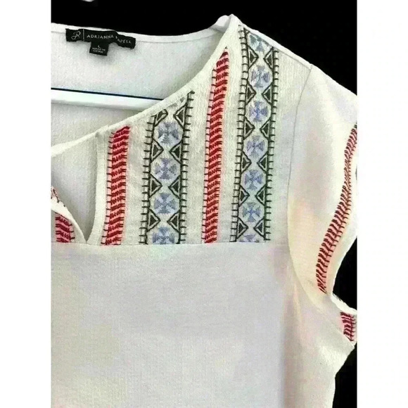Adrianna Papell Embroidered Blouse Women Medium White Flutter Sleeves Tassel Tie - Picture 4 of 10